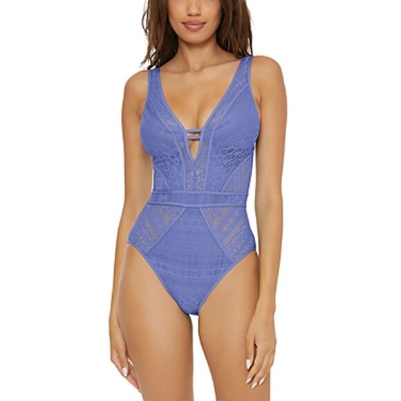 Becca Women's Crochet Plunging One-Piece Keyhole Swimsuit - Cornflower XS $128 - Picture 2 of 14